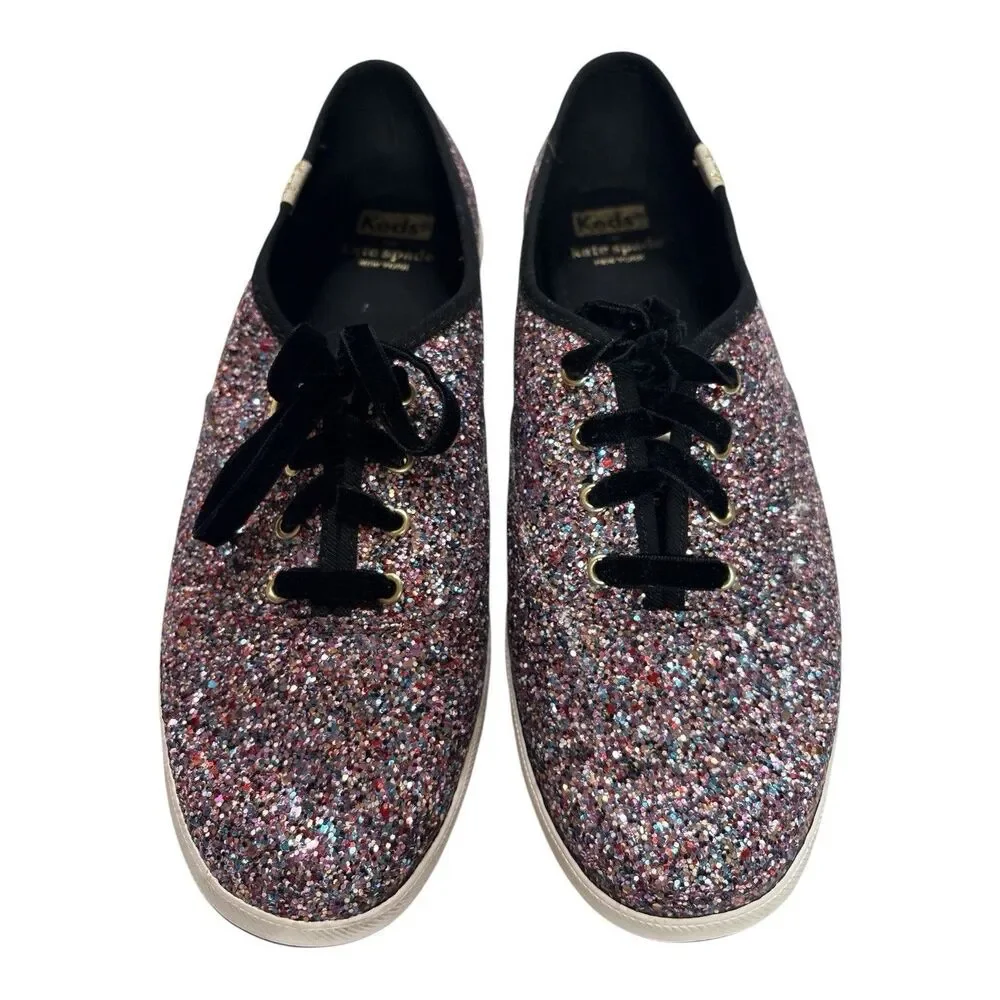 Keds x Kate Spade Champion Glitter Pink Sneakers Womens 8.5 Velvet Laces
